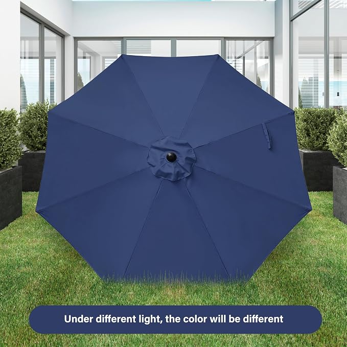 Simple Deluxe 9FT Outdoor Patio Umbrella Table Market Umbrella with Push Button Tilt and Crank, 8 Sturdy Ribs, UV Protection Waterproof for Garden, Lawn, Deck, Backyard, Pool, Dark Blue