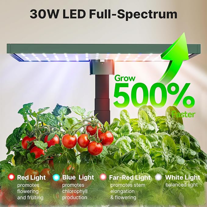 SUNCOZE Smart Hydroponics Growing System, 20 Pods, 25 in Adjustable Height | Indoor Herb Garden with 30W LED Grow Light, 10L Water Tank, Timer & Clock, Plants Germination Kit with Quiet Pump, Green