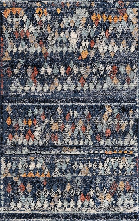 Unique Loom Morocco Collection Abstract Border, Diamond, Bohemian Area Rug (5' 0 x 8' 0 Rectangular, Navy Blue/Black)