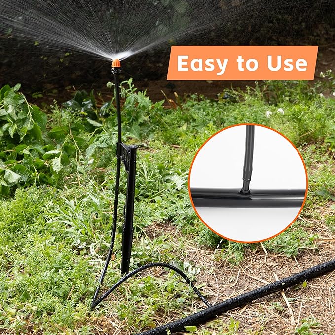 12 Sets 180° Drip Micro Spray Emitters with Sprinkler Stake, Drip Sprinkler Heads with Adjustable Riser 1/4" Irrigation Tubing and Barbed Coupler,Micro Sprinkler Assembly for Garden Irrigation System