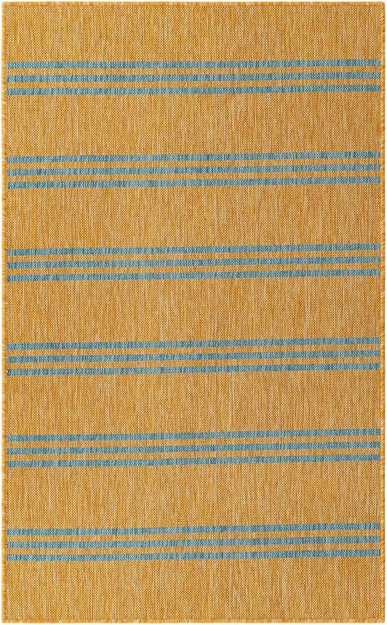 Unique Loom Outdoor Collection Area Rug - Anguilla (2' 2" x 3' 1" Rectangle, Yellow and Aqua/Light Blue)