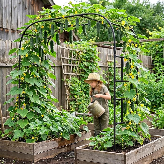 Garden Arch Trellis, 87in H x 16in L Large Garden Arch Arbor Trellis for Climbing Plants Outdoor Plant Support for Cucumber Grape Vine,Tall Metal Gardens Archway for Lawn Party Ceremony