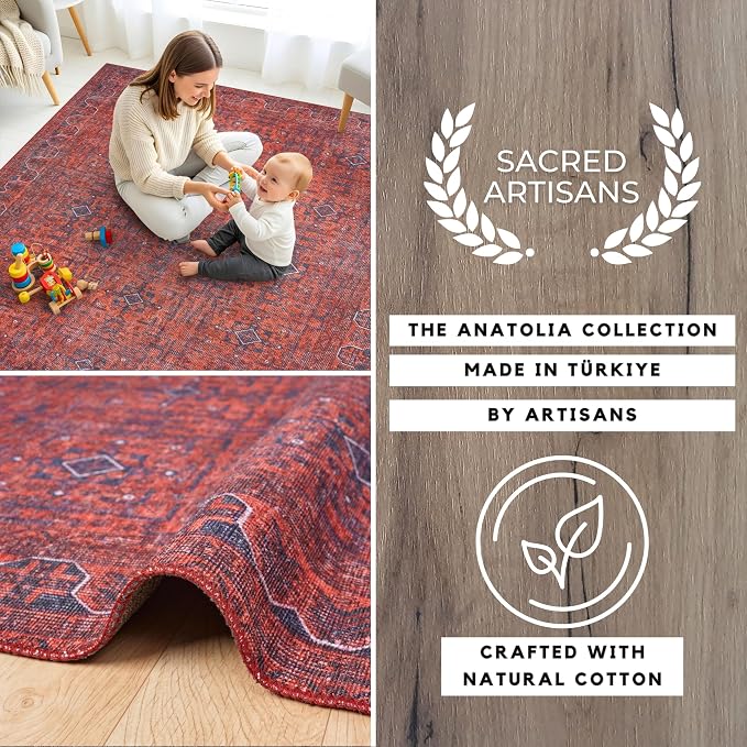 Sacred Artisans Tribal 2x3 Rug for Entryway, Kitchen, Bathroom and Indoor Entrance | Washable, Non Slip, Pet Friendly and Low Pile (Mystic, 2' x 3')