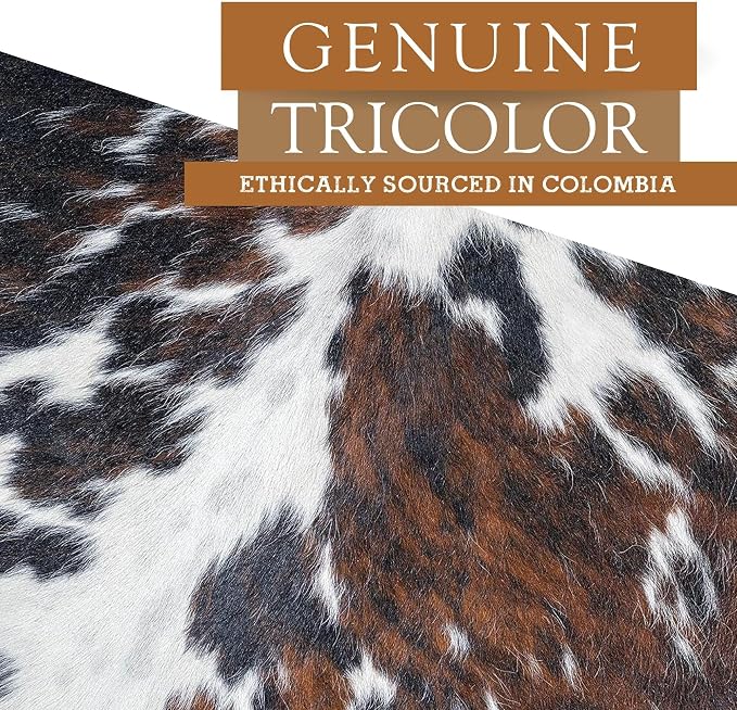 Sunshine Cowhides 100% Genuine Tricolor Cow Skin Leather Cowhide Rug - Modern Style Animal Skin Rug & Floor Carpet for Living Room, Bedroom, Kitchen & More - Extra Large (6x7-8 Ft.)