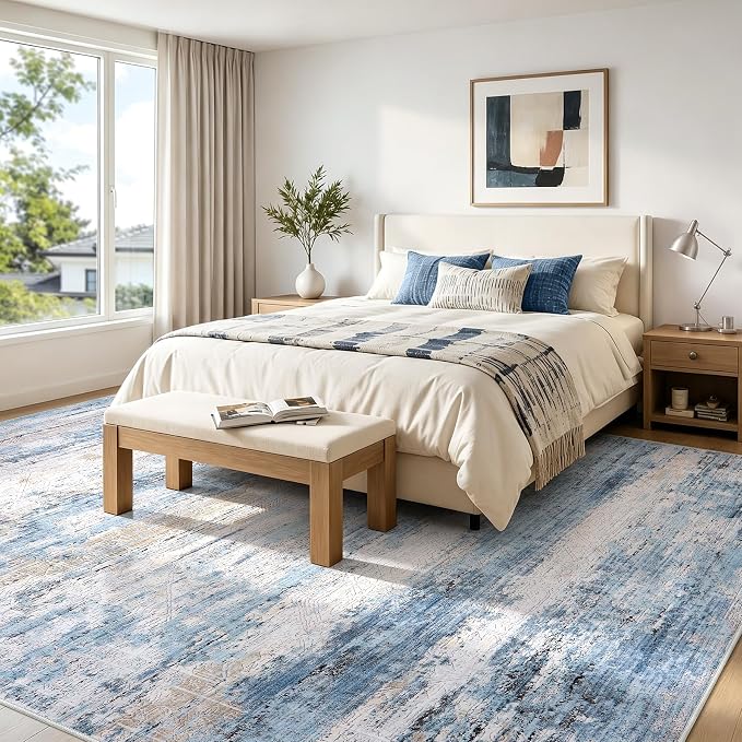 8x10 Washable Area Rug Modern Abstract for Living Room Bedroom Blue | Soft Indoor Carpet,Anti-skid Backing,Water Repellent,Non-shedding, Suitable for bedroom dining farmhouse nursery home office