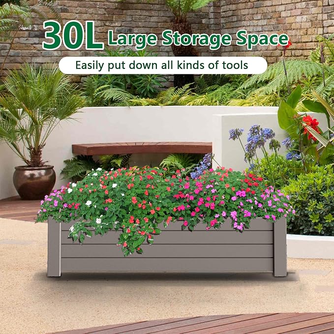 Vixzen Raised Garden Bed Outdoor,Resin Weatherproof Planter Box with Drain Hole and Water Level Detector,for Planting Plants Vegetables (Grey, 43.31"×17.72"×12.6")