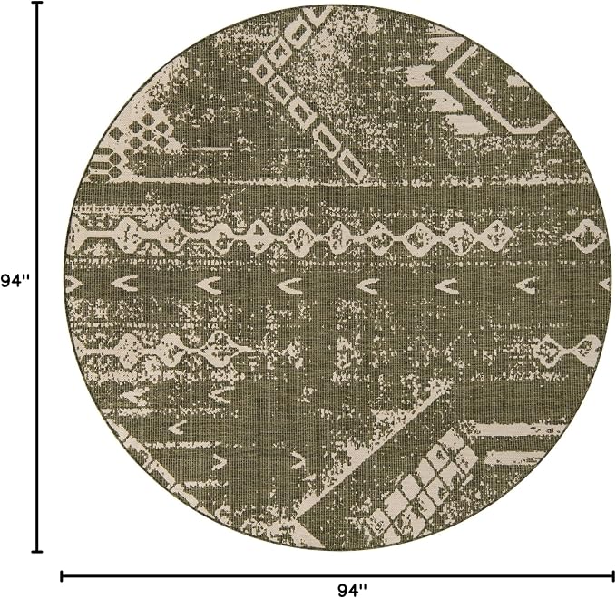 Unique Loom Outdoor Bohemian Collection Area Rug - Anthro (7' 10" Round Green/Ivory)
