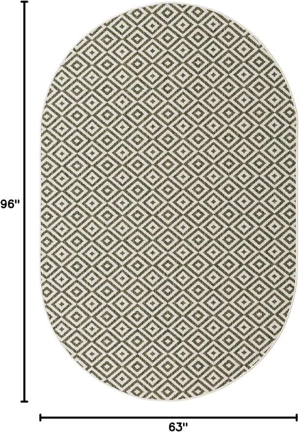 Unique Loom Outdoor Collection Area Rug - Costa Rica (5' 3" x 8' Oval, Green/ Ivory)