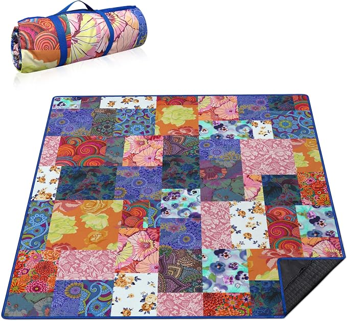 Supfitness Extra Large Picnic Blankets Waterproof Foldable (80 "x 80") Beach Blanket Waterproof Sandproof,3-Layer Thicking Mat Outdoor Packable Camping Blanket