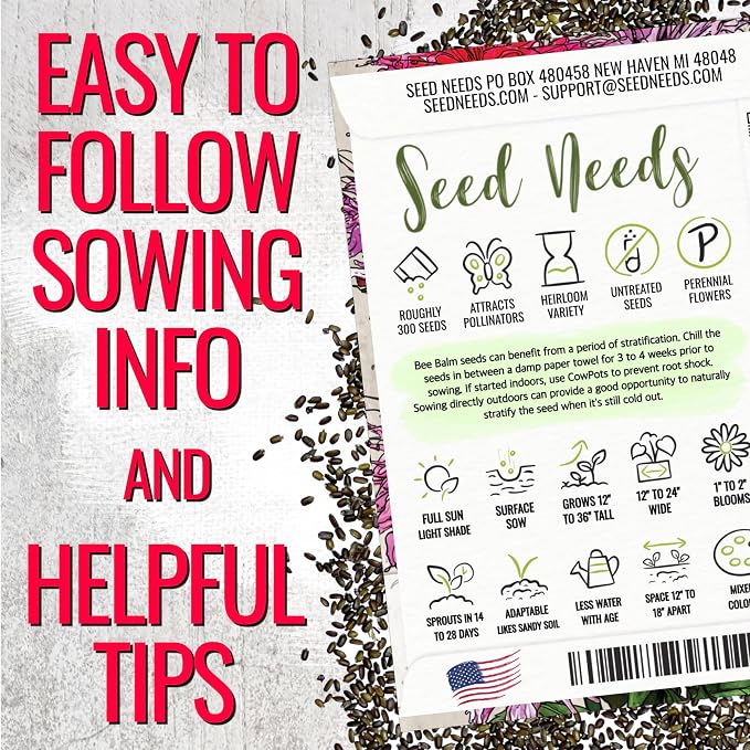 Seed Needs Bee Balm Seeds to Plant Panorama Mix Perennial Flowers 1 Pack