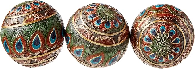 Design Toscano Peacock-Feathered Orbs Decorative Accent Balls: Set of Three