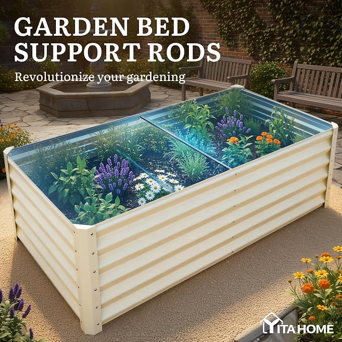 YITAHOME 6x3x3ft Galvanized Raised Garden Bed, Metal Planter Box with Safety Rubber, Gloves, Outdoor Flower Bed for Planting Plants Vegetables, Cream Yellow