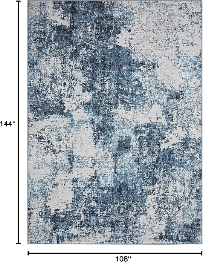 Tosuoka 9x12 Area Rugs for Living Room Abstract Washable Blue Rug | With Anti-Slip Backing，Non-Shedding，Stain-Resistant，Soft Modern Large Carpet for Bedroom Dining Room Farmhouse Nursery