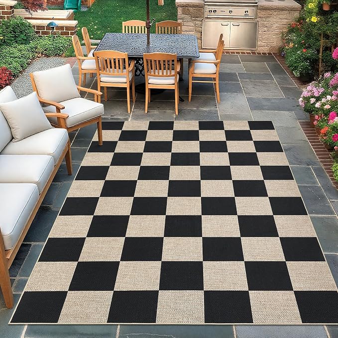 Garvee 6x9 Rugs for Living Room Washable Rug Easy Jute Rugs，Black/Beige | Modern Checkered Rugs for Bedroom Nursery Rug Non Slip Throw Carpet Stain Resistant Soft Touch Floor Cover for Dining Room