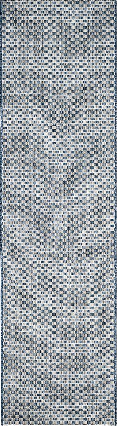 SAFAVIEH Washable Rug Outdoor Courtyard Collection - 2'3" x 18' Runner, Blue & Light Grey, Non-Shedding & Easy Cleaning, Ideal for Patio, Entryway, Mudroom, Hallway, Kitchen (CY8653-36821)