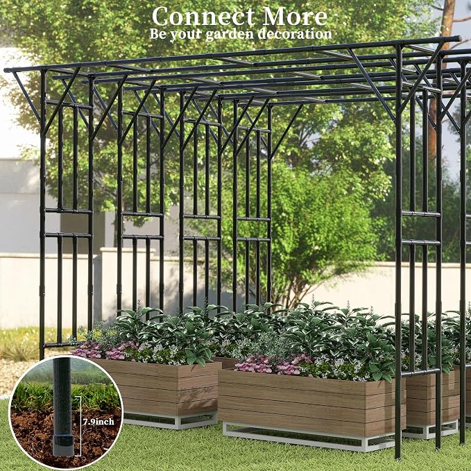 Flat Top Garden Arch Trellis 11FT x 9FT, Super Large Arbor Trellis for Climbing Plants Outdoor 141.7in x 108in x 19.7in, Metal Garden Frame for Backyard, Lawn, Archway, Wedding Decoration, Patio Black