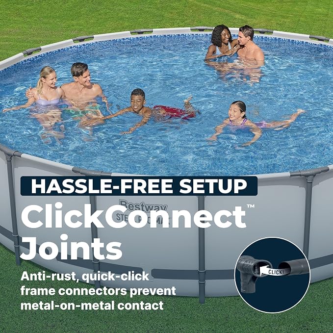 Bestway Steel Pro MAX 18' x 48" Above Ground Swimming Pool Set with Pump | Durable Round Metal Frame Outdoor Backyard Pool, Puncture-Resistant Liner - Ladder and Cover Included, Gray