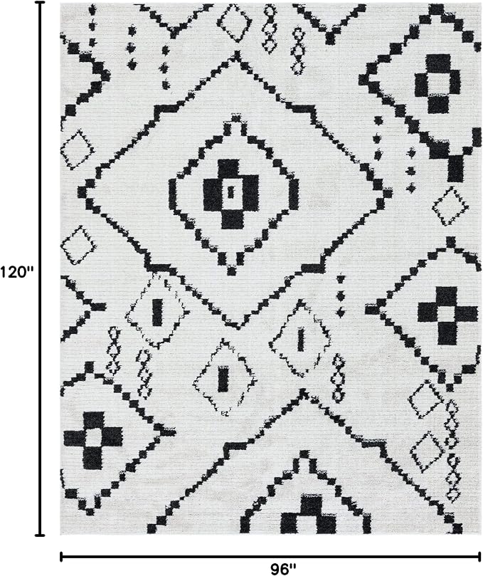 Unique Loom Morocco Collection Tribal, Southwestern, Bohemian Area Rug (8' 0 x 10' 0 Rectangular, Ivory/Black)