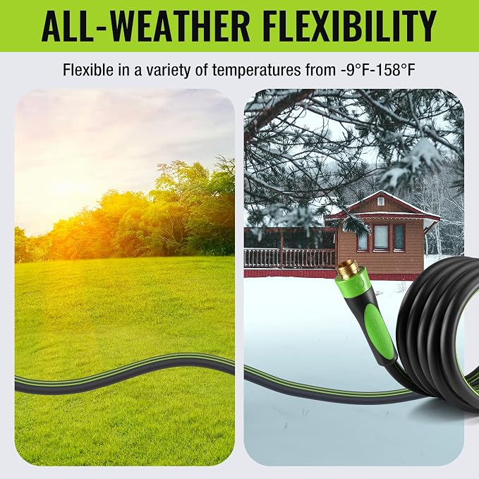 WORKPRO 5/8 IN x 10 FT Garden Hose, Heavy Duty, Flexible, Lightweight Water Hose with Bi-Material 360° Rotation Handle, 3/4" GHT Solid Brass Fittings, for Outdoor, Lawn, Garden & Yard, Car Wash