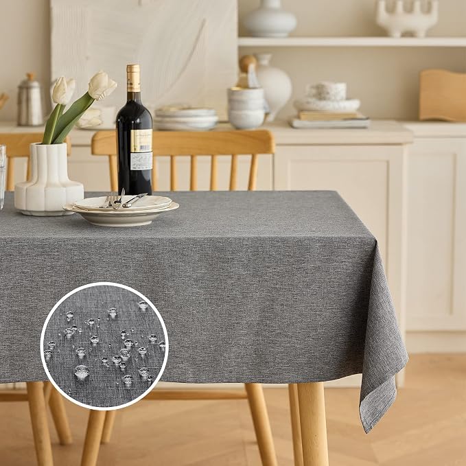 Decorelia Waterproof Linen Table Cloth for 8ft Rectangle Table, Easy to Clean Wrinkle-Free Wipeable Outdoor Tablecloth for Wedding, Party, and Camping(Oblong, 60 x 120 Inch (10-12 Seats), Dark Grey)