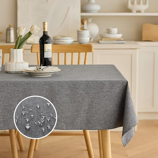 Decorelia Waterproof Linen Table Cloth for 8ft Rectangle Table, Easy to Clean Wrinkle-Free Wipeable Outdoor Tablecloth for Wedding, Party, and Camping(Oblong, 60 x 120 Inch (10-12 Seats), Dark Grey)