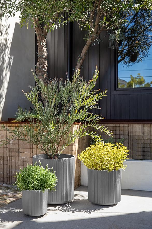 Veradek Demi Round Gray Plastic Planter Bundle (12 in. 16 in. 20 in.) DMV-BUN-C