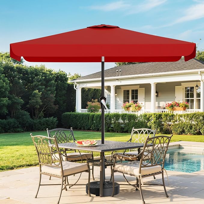 AreShark 6.5 x 10 FT Rectangular Valance Patio Umbrella, Outdoor Umbrella with Tilt and Crank, Market Table Umbrellas W/ 6 Ribs UV Protection for Garden, Deck, Backyard and Pool, Red