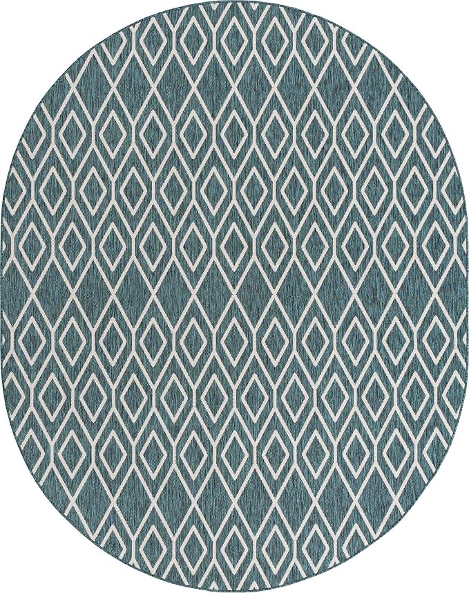 Jill Zarin Outdoor Collection Area Rug - Turks and Caicos (7' 10" x 10' Oval Teal/Ivory)
