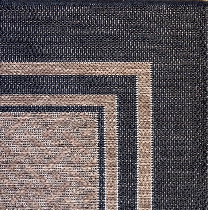 Gertmenian Indoor Outdoor Classic Flatweave Area Rug, Stain & UV Resistant Carpet, Deck, Patio, Poolside & Mudroom, 8x10 Ft Large, Border, Black Tan, 21515