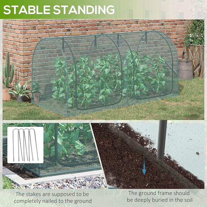 Outsunny 8' x 4' Crop Cage, Plant Protection Tent with Two Zippered Doors, Steel Frame, Storage Bag and 4 Ground Stakes, for Garden, Yard, Lawn, Green