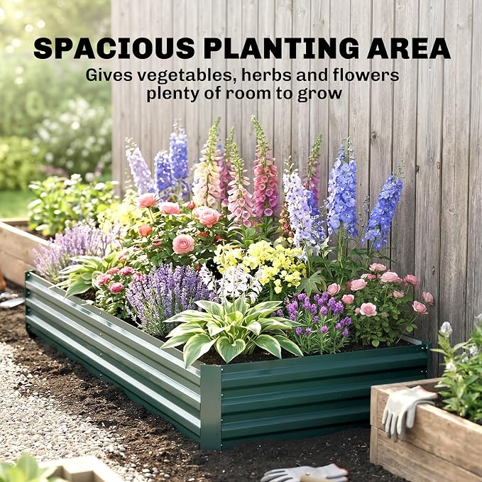 Outsunny Galvanized Raised Garden Bed, 8' x 3' x 1' Metal Planter Box, for Growing Vegetables, Flowers, Herbs, Succulents, Green