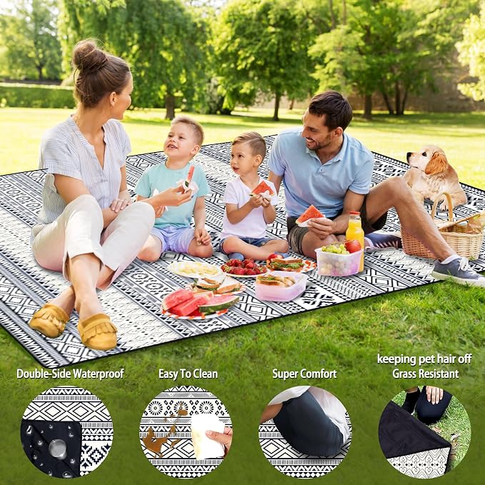Picnic Blankets Beach Blanket 80" X 80" Extra Large Waterproof Camping Blankets Portable Outdoor Mat 3-Layer Blanket for Beach, Hiking, Park, Music Festival, Grass Lawn,Travel