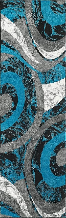 Yafa Home Fashion Modern Contemporary Swirls Design Area Rug, Luxurious, Elegant, and Fashionable Area Rug (Turquoise, 2 ft X 7 ft)