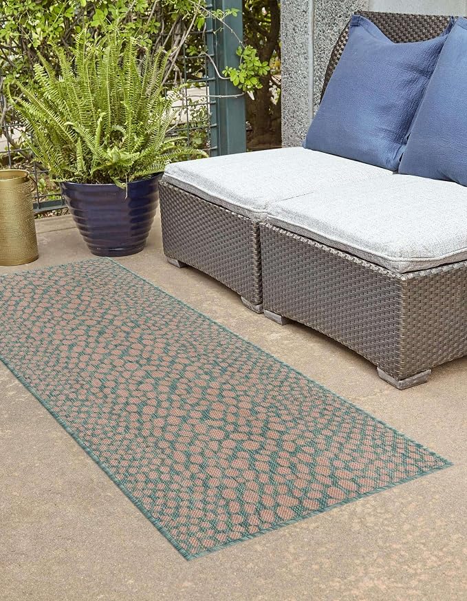 Jill Zarin Jill Zarin Outdoor Collection Area Rug - Cape Town (2' x 6' Runner Pink and Aqua/Light Blue)
