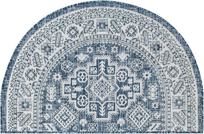 Unique Loom Outdoor Aztec Collection Area Rug - Chalca (3' 1" x 6' 1" Hearth Blue/Ivory)