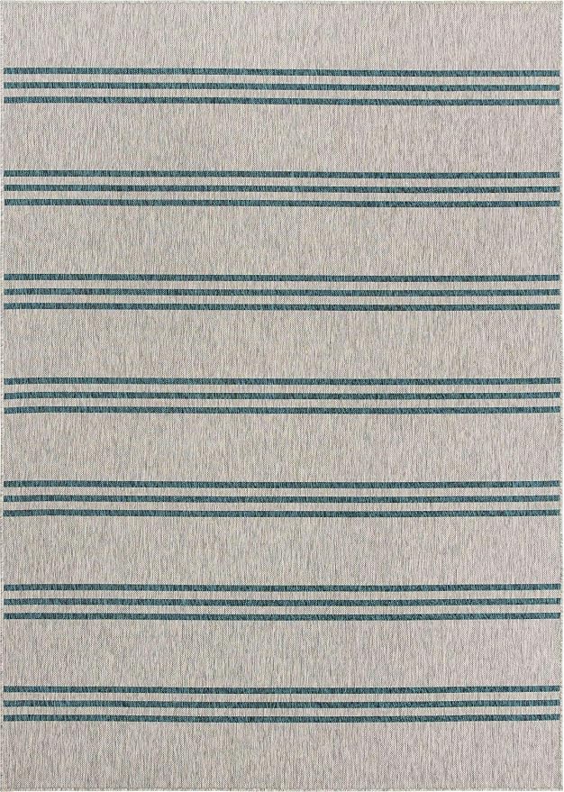 Unique Loom Jill Zarin Outdoor Collection Area Rug - Anguilla (7' 1'' x 10' Rectangle, Light Gray/ Teal)