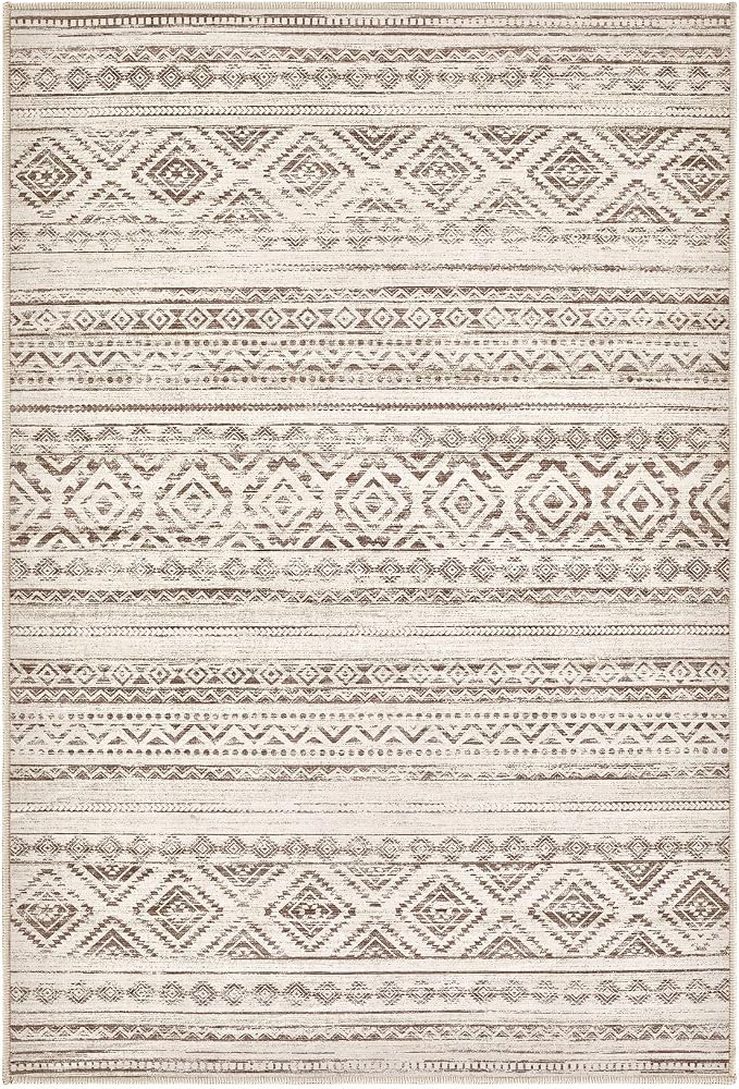 cotiled Washable 2x3 Entryway Rugs: Boho Moroccan Soft Small Rug | Solve Modern Neutral Trendy Home Decor - Stain Resistant for Bathroom Entryway Kitchen Laundry Dark Brown