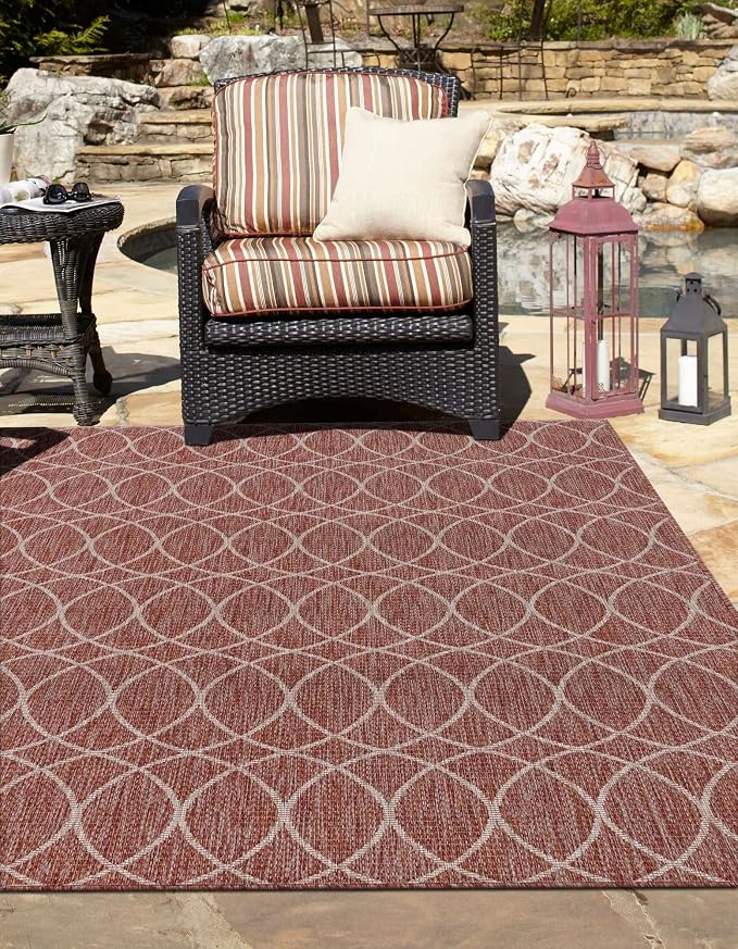 Unique Loom Outdoor Trellis Collection Area Rug - Gitter (2' x 3' 1" Rectangle, Rust Red/ Ivory)