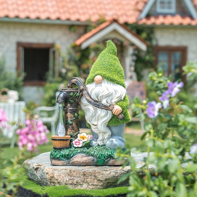 TERESA'S COLLECTIONS Garden Outdoor Decor, Garden Gnomes Decor with Solar Lights, St Patricks Decorations for Outdoor Decor, Waterproof Resin Decorations for Porch Patio, Gift for Dad and Mom, 10"