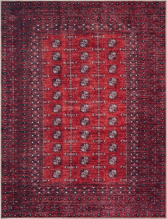 Keen Home Design Vintage Washable Area Rug, Non-Slip Low Pile, 4x6 | Machine Washable Cotton Chenille, 0.25In Low Pile, Rubber Non-Slip Back; Kitchen, Entryway, Bedroom, Dining Room