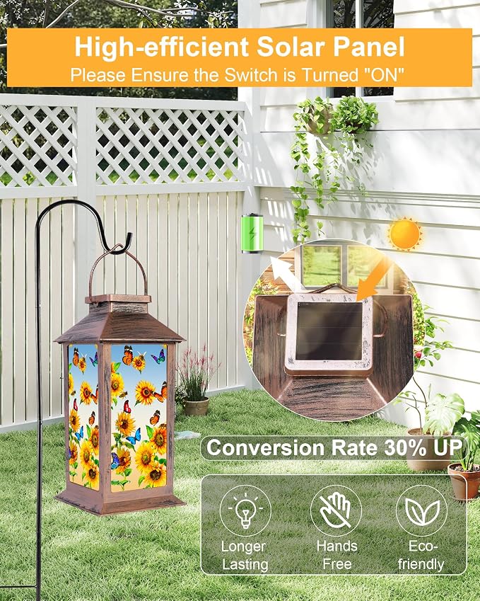 Sunflower Solar Lanterns Outdoor Waterproof Garden Decor Birthday Gifts for Women Mom Grandma Sister, Hanging LED Plastic Solar Lights Outside Decorative for Yard Patio Backyard Lawn Decorations