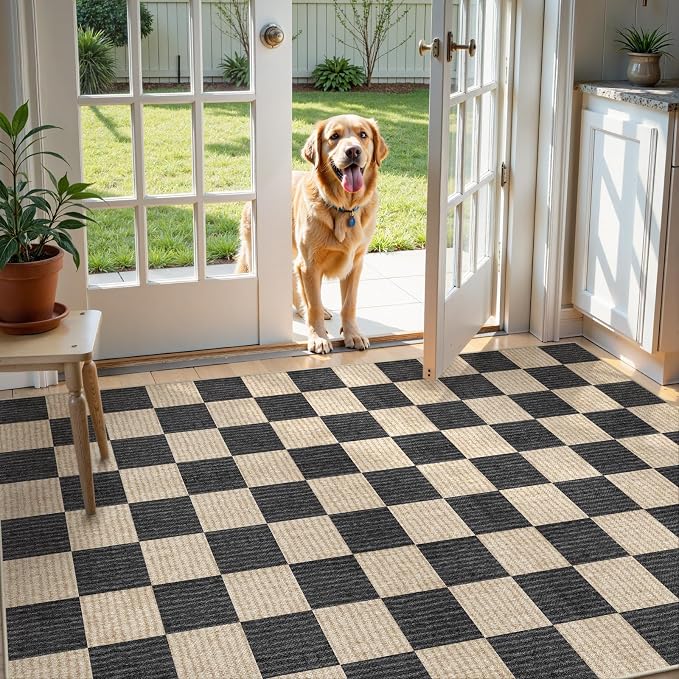 LIVEBOX 4x6 Washable Area Rug Checkered, Non-Slip Small Entryway Rug Black Farmhouse Neutral Classic Geometric Kids Boys Rug for Bedroom Living Room Low-Pile Carpet for Classroom Playroom(Black 4'x6')