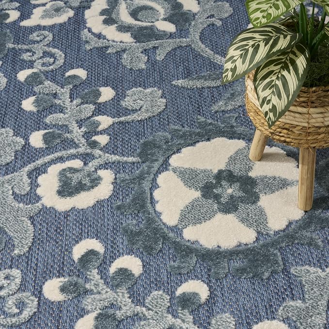 Nourison Home Aloha Blue 7'10" x 10'6" Area Rug - Easy Clean, Non Shedding, Bed Room, Living Room, Dining Room, Kitchen (8' x 11')
