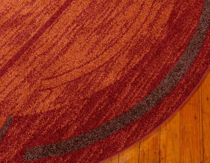 Unique Loom Autumn Collection Modern Contemporary Casual Abstract Area Rug (Terracotta/ Burgundy Border, 3 ft 3 in Round)