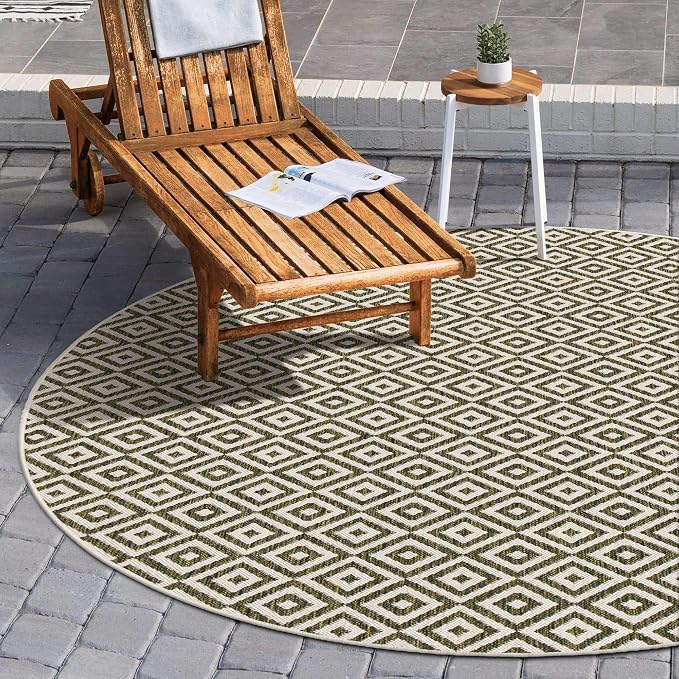 Unique Loom Jill Zarin Outdoor Collection Area Rug - Costa Rica (6' 7'' Round, Green/ Ivory)