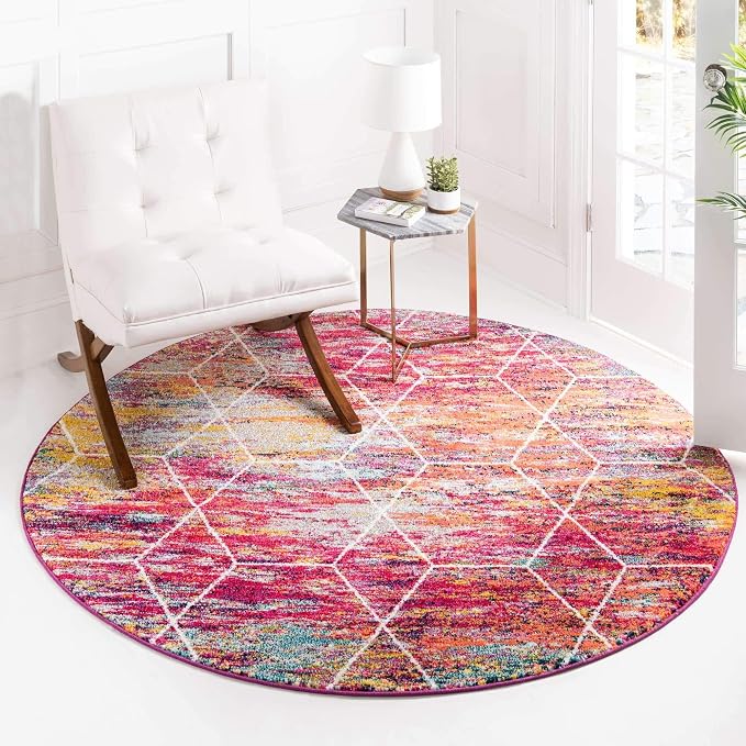 Unique Loom Trellis Frieze Collection Area Rug - Geometric (5' Round, Multi/ Ivory)