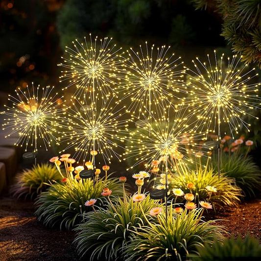 Solar Lights Outdoor, 120LED 6 Pack Fairy Garden Lights Decor for Outside Fireworks Lights Solar Powered for Yard, Patio, Pathway, Walkway, Balcony, Warm White