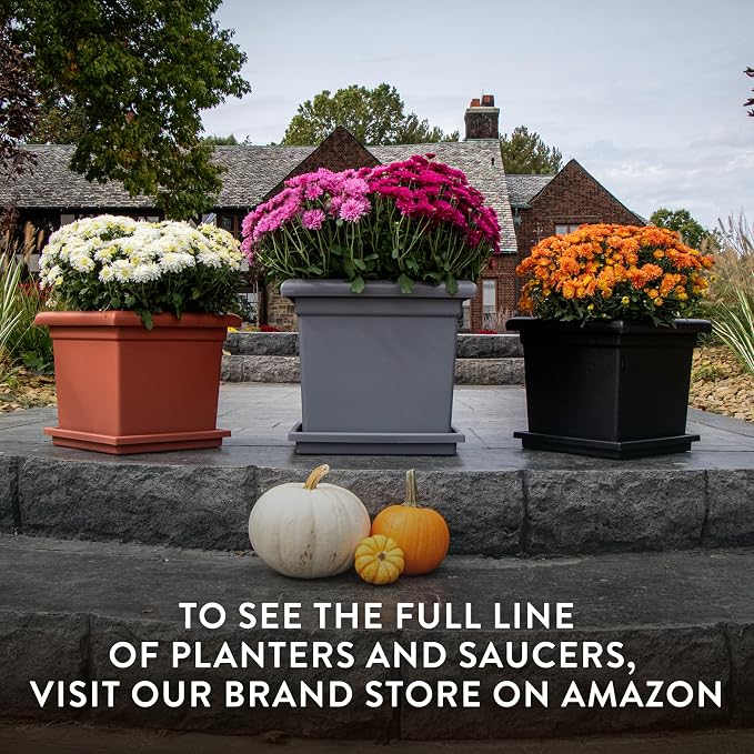The HC Companies 12.5 Inch Accent Square Plant Pots with Drainage, Lightweight UV-Resistant Plastic Planters for Indoor & Outdoor Plants, 2-Pack Flower Pots for Garden, Office & Home Decor, Chocolate