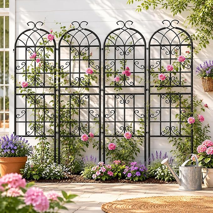2 Pack 71x20in Garden Trellises, Butterfly Black Metal Coated Rustproof Trellis for Climbing Plants Outdoor, Roses, Vegetables, Vines, Cucumbers