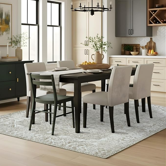 Sacred Artisans Farmhouse 5x7 Area Rug for Living Room, Dining Room and Office | Washable, Non Slip, Pet Friendly and Low Pile (Stone, 5' x 7')